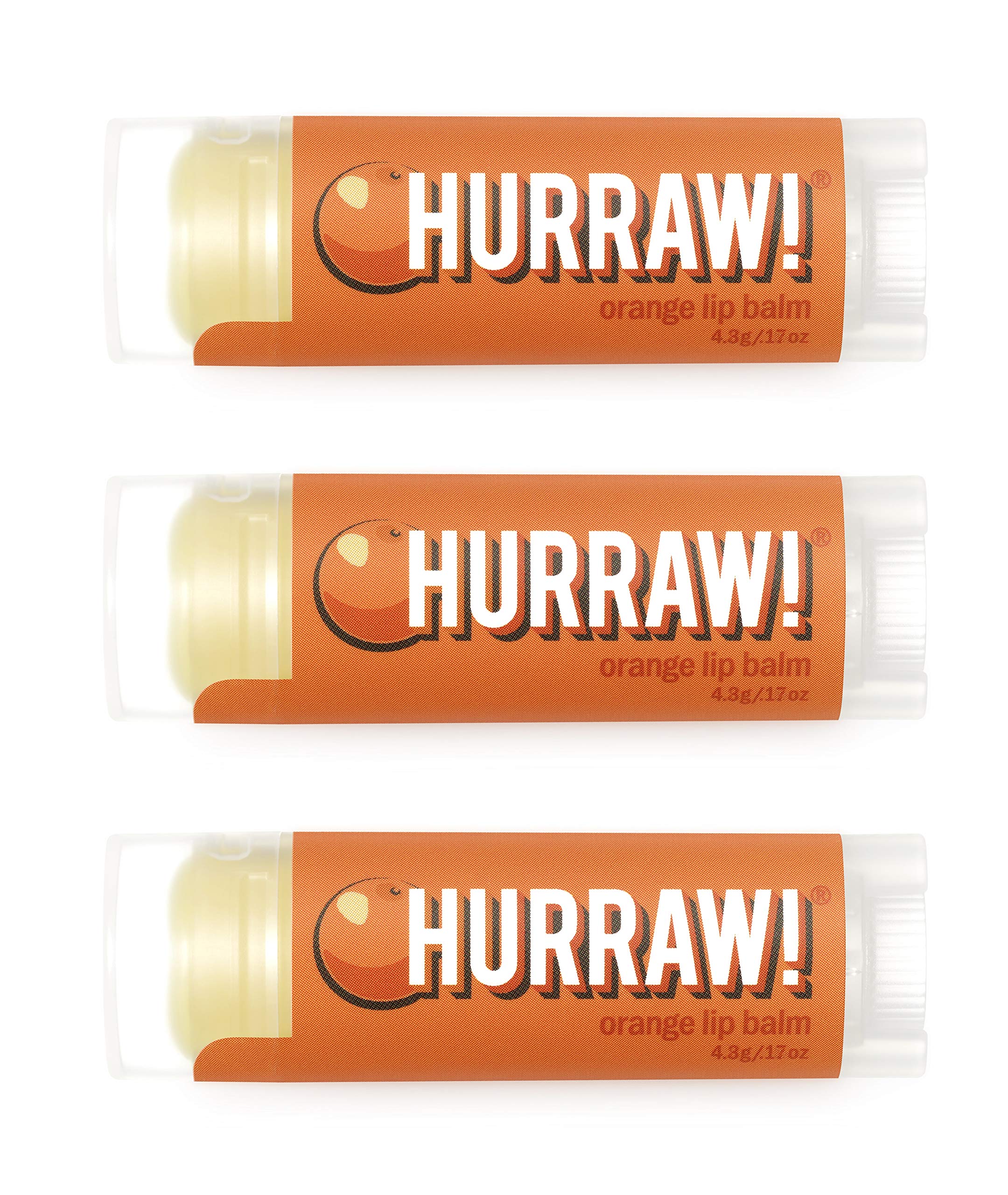 Hurraw! Orange Lip Balm, 3 Pack: Organic, Certified Vegan, Cruelty and Gluten Free. Non-GMO, 100% Natural Ingredients. Bee, Shea, Soy and Palm Free. Made in USA